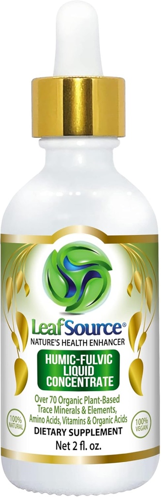 LEAFSURCE Humična Fulvična kislina Tekoča 2oz Trace Minerali z elektroliti Kolagen Vitamini Superior Humic to Fulvic Ratio Več Energy Gut Health Joint Health Imunska podpora Hidracija 180 serv