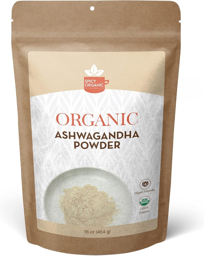 SPICY ORGANNIC Organic Ashwagandha Root Powder – 1 lb., Non-GMO, 100% Surovo iz Indije – indijski ginseng (Witania Somnifera) – Naravni stres Podpora, Energija & Imunsko zdravje