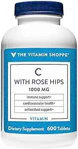 Vitaminska trgovina Vitamin C 1.000MG z Rose HIPS, antioksidant, ki podpira imuno in kardiovaskularno zdravje, Rose HIPS zagotoviti naravni vir vitamina C (300 tablet)