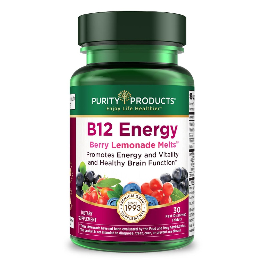 Izdelki čistosti B-12 Energija Berry Limonada Melat w/Super sadeži Metilkobalamin B12 - Vitamini B6, D3, Folna kislina in Biotin - Visoka absorpcija MekobalAktivna B 12-30 Tablete za taljenje