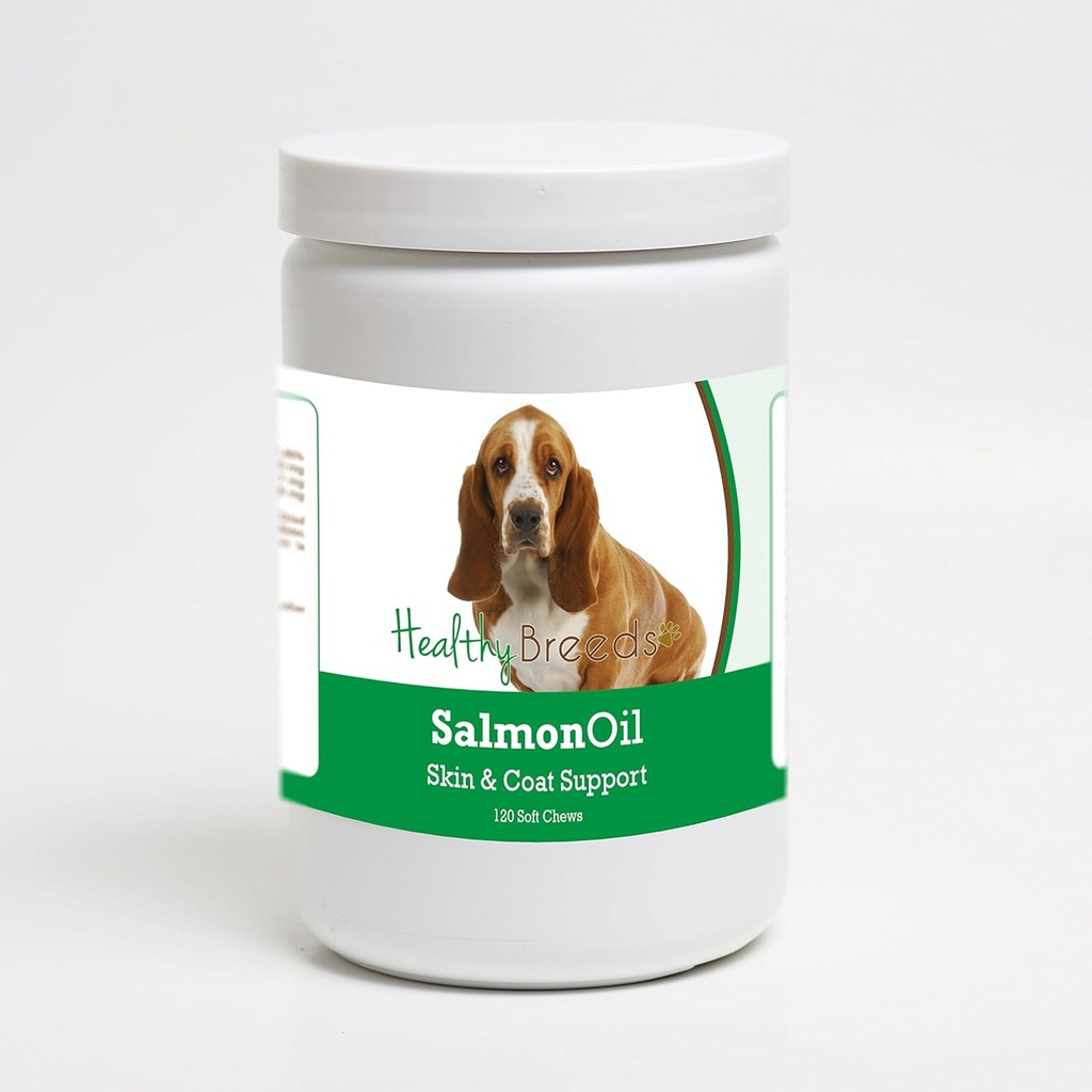 Zdrave pasme Basset Hound Salmon Oil Soft Chews 120 Število