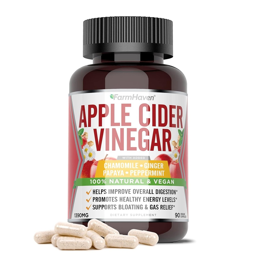 FarmHaven Apple Cider Vinegar Kapsule z mamo, ACV Kapsule z materjo 1390MG, Apple Cider Vinegar tablete z ingver, Apple Vinegar tablete za digestion zdravo, Kis tablete z mamo