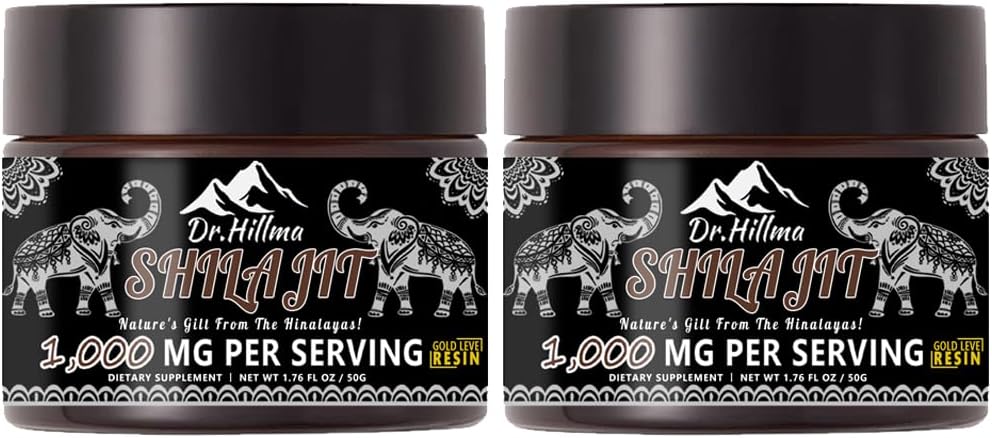 Pure Shilajit Resin, avtentična zlata stopnja A,1000mg Največja moč organsko naravna Shilajit Resin s fulvično kislino za energijo,Immune podpora,50 Grams,2 Pack