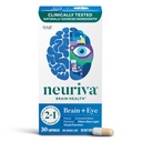 NEURIVA Možgani + Dodatek za oči za spomin, Fokus in koncentracija z luteinom in vitamini A C E in cink za zdravje oči in zeaksantin za filtriranje modre svetlobe, 30ct kapsule