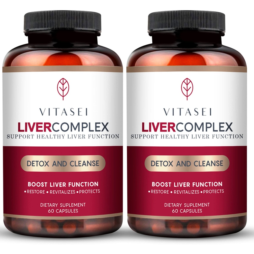 VITASEI Jetrna čistila Detox & Popravila, Jetrni kompleks W/Mlečni Thistle Extract, Garcinia, Curcumin C3, Podpora Zeliščni prehranski dodatek, Detox Formula za ženske in moške, 60 Kapsula (Pack po 2)