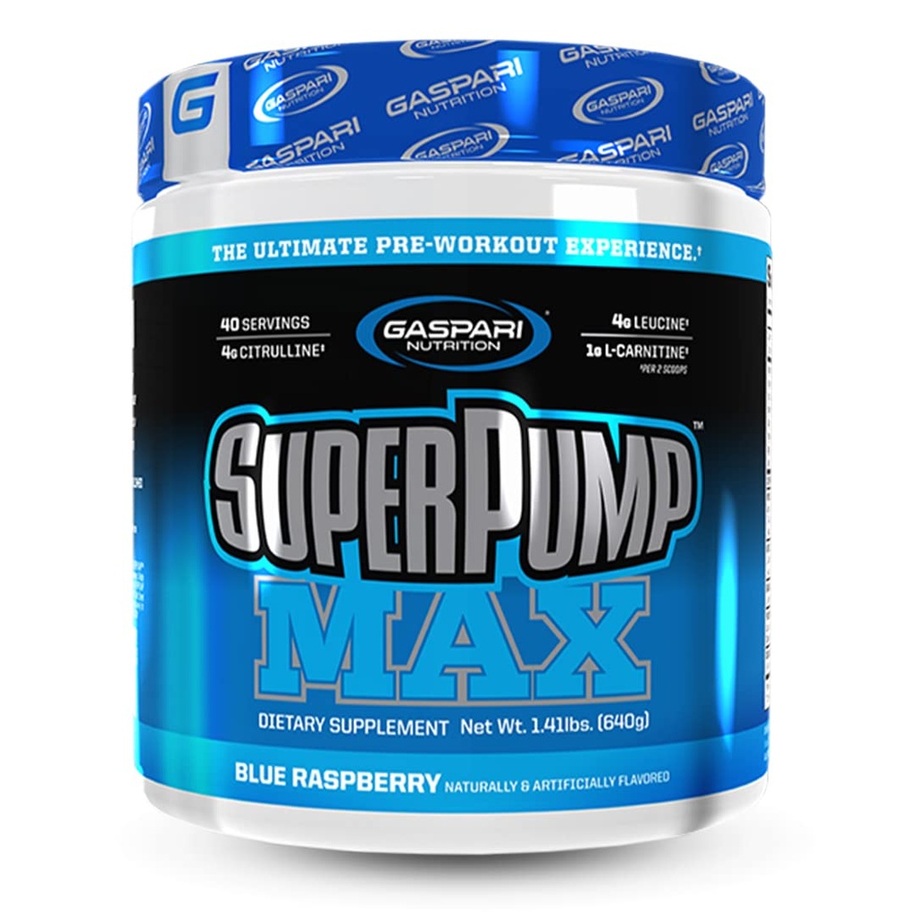 Gaspari Nutrition SuperPump MAX, The Ultimate Pre Workout Powder, Trajna energija Preworkout, Dušikov oksid Booster, Rast mišic, Recovery & Replenishes Elektroliti (40 Serving, Blue Raspberry Ice)