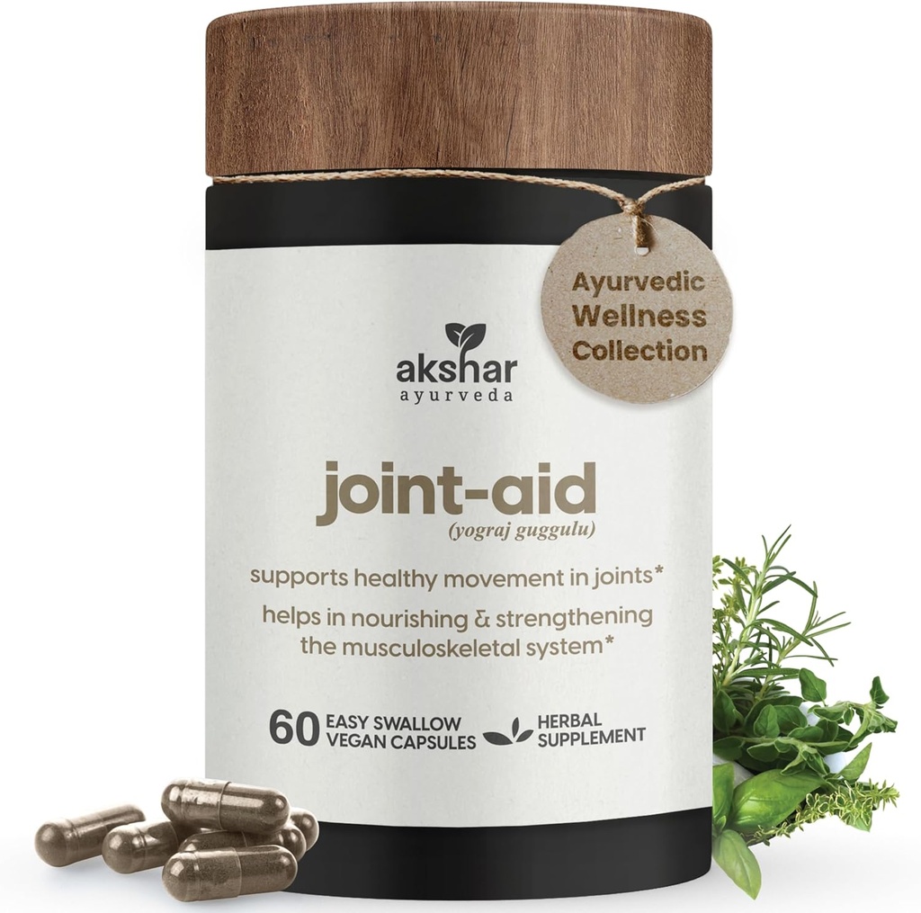 AKSHAR Ayurveda - Skupna pomoč - Indijski zeliščni skupni dodatek za priložnostno mobilnost Relief kolena, nazaj, roke - Vegansko Cruelty-free mišice in skupnih dodatkov (Pack 1 (60 Count - A)))