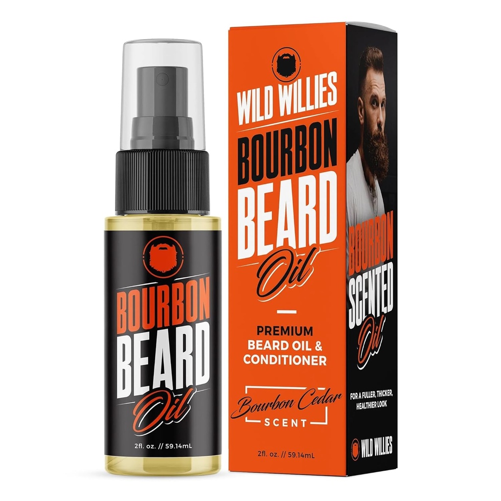 Divji Willies Premium Beard Oil & Conditioner (Bourbon Cedar) - naravne, organske sestavine & Eterična olja spodbuja Bradavičasto rast, odstrani srbečico & prhljaj - Deep Softener & Restores Moisture - 2 Oz