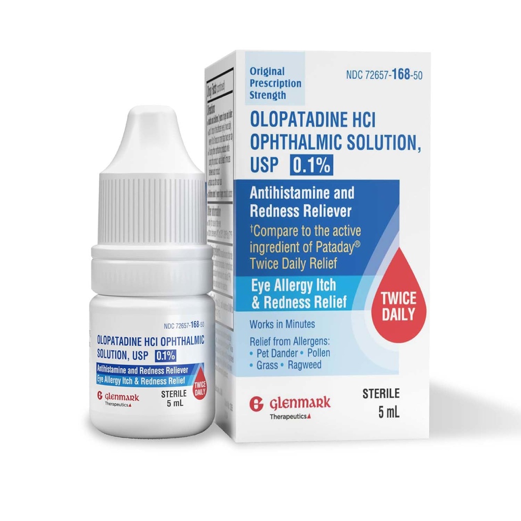 Glenmark Terapevtske indikacije Olopatadin kapljice za oči za alergije, pomoč pri rdečini, antihistaminiške kapljice za oči, alergija Relief iz hišnih živali Dander, Polen, Trava, Ragweed, dela v minutah, Olopatadin HCl 0,1%, 5ml