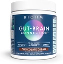 BIOHM Gut-Brain Connection Memory & Focus Supplement (6.74 Oz, 30 Servings) podpira Gut Health & Cognitive Well-Being, pomaga izboljšati Mood, Probiotics, Lion's Mane & Bacopa Monneiri, Chocolate Flavor