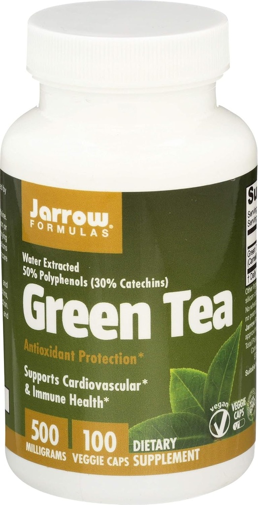 Jarrow Formule Green Tea 500 mg - 100 Veggie Caps, Pack po 2 - Antioksidant Podpora - 50% polifenoli - Kardiovaskularno in Imunsko zdravje - 200 skupno serviranje