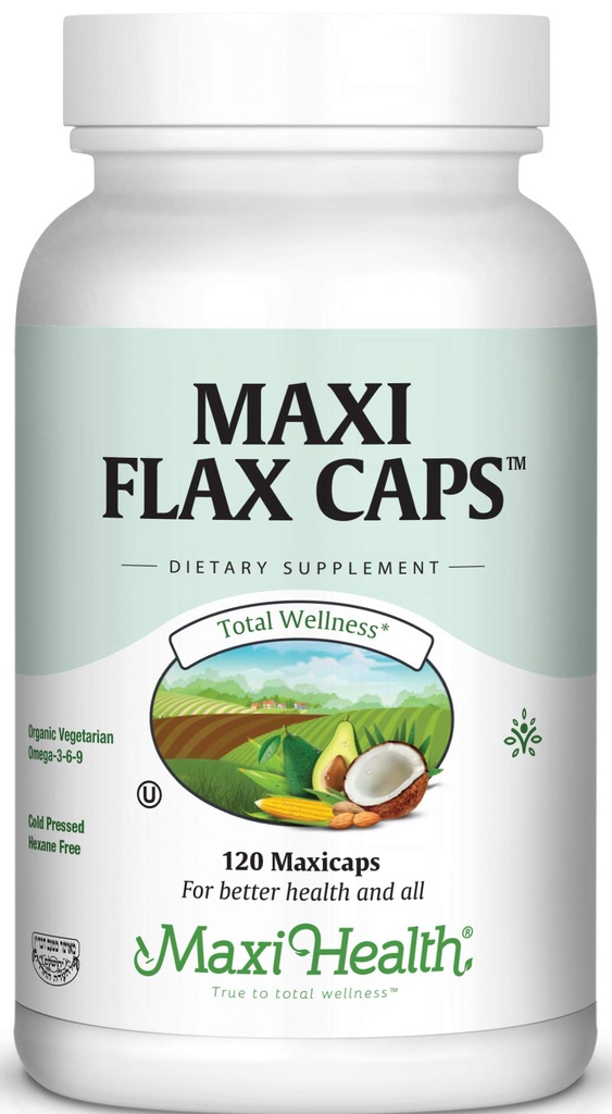 Maxi Flax Caps – organsko laneno olje, Omega 3, 6, 9 - Hladni tisk - Hexane Free, 700 mg – Kosher, 120 kapsul