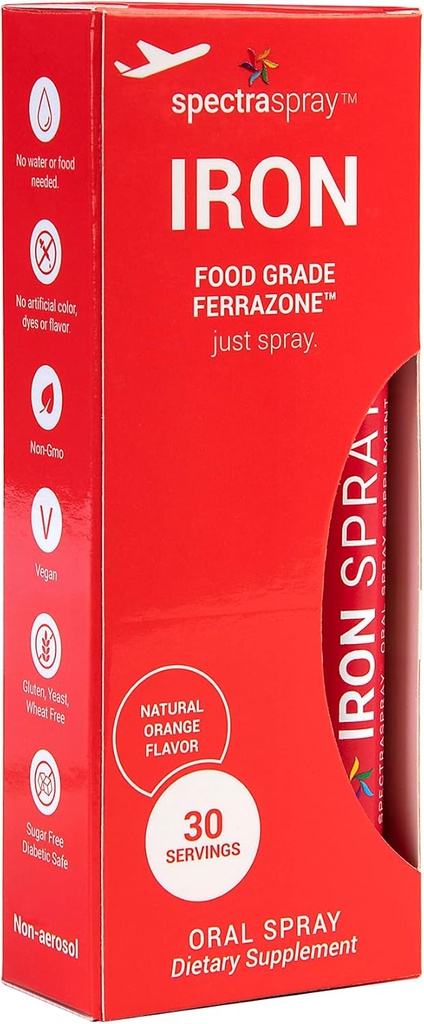 SpectraSpray železov dnevni dodatek, 3 mg na serviranje - peroralni pršilo eterično mineralno železo, 30 dan dobave na pršilo, Vegan Gluten brezplačno & brez GSO