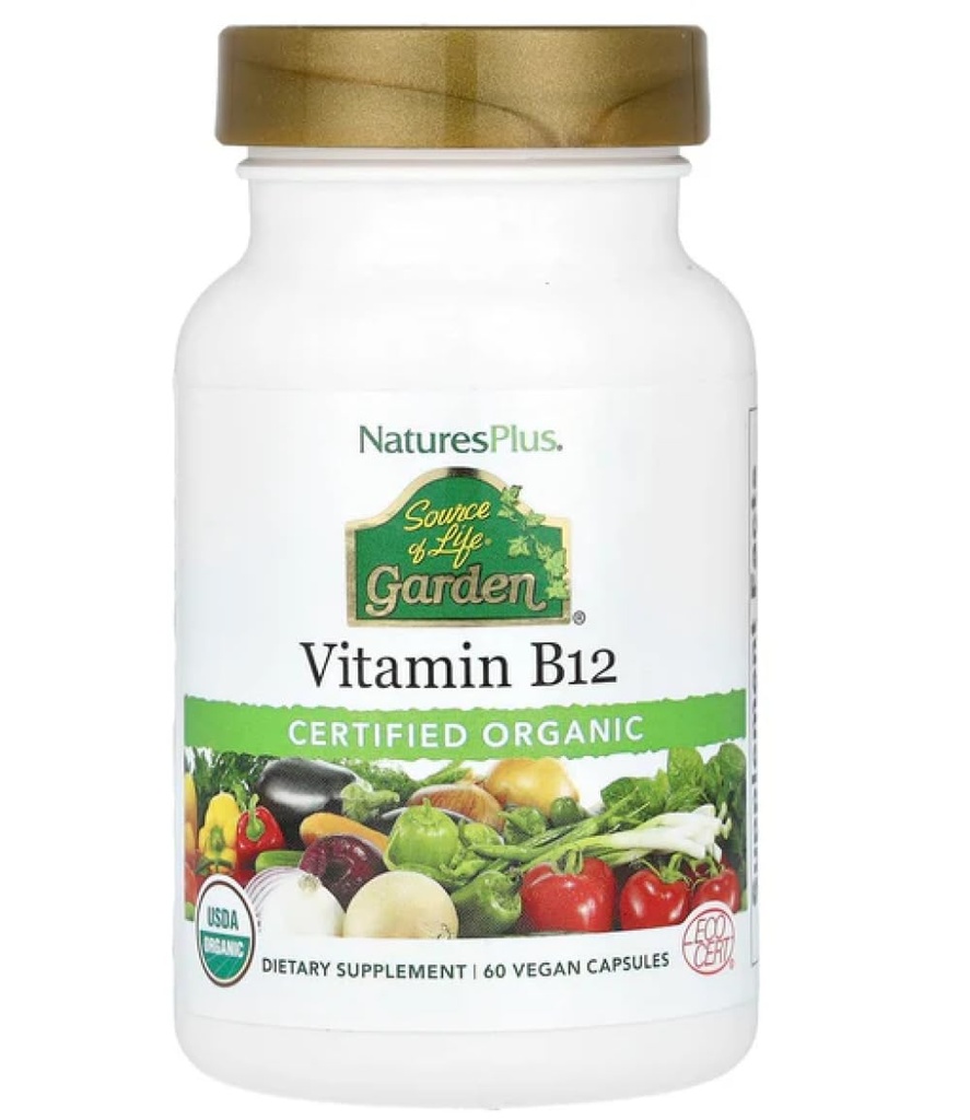 Nature Plus Vir življenja Vrt Certified Organic Vitamin B12-1000 mcg metilkobalamin, 60 Veganske kapsule - Cela hrana Vitamin B12 dodatek - Energy Boost - Vegetarian, Gluten-free - 30 Servings