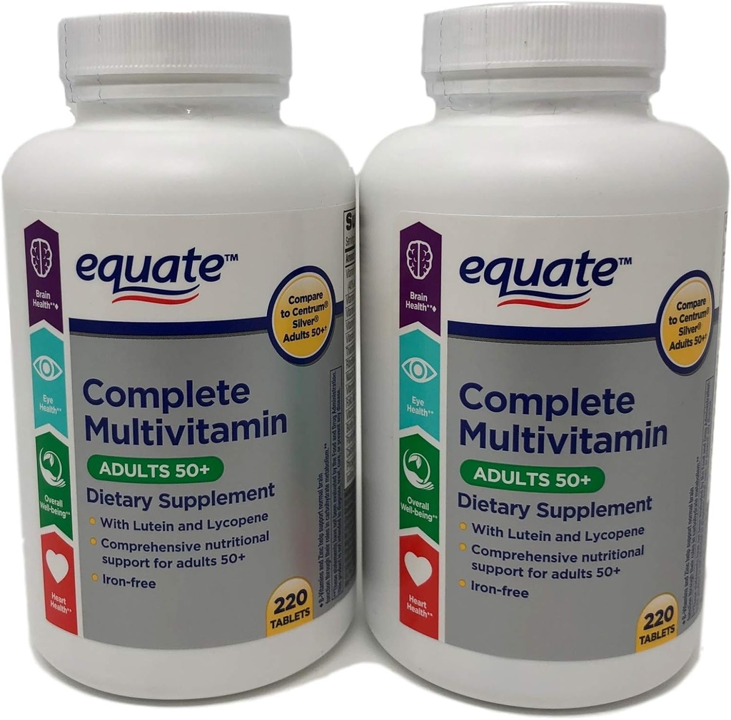 Equate Mature Adult 50+ En dnevni popolni multivitaminski v primerjavi s Centrum Silver (220 Ct) ( pakiranje po dva )