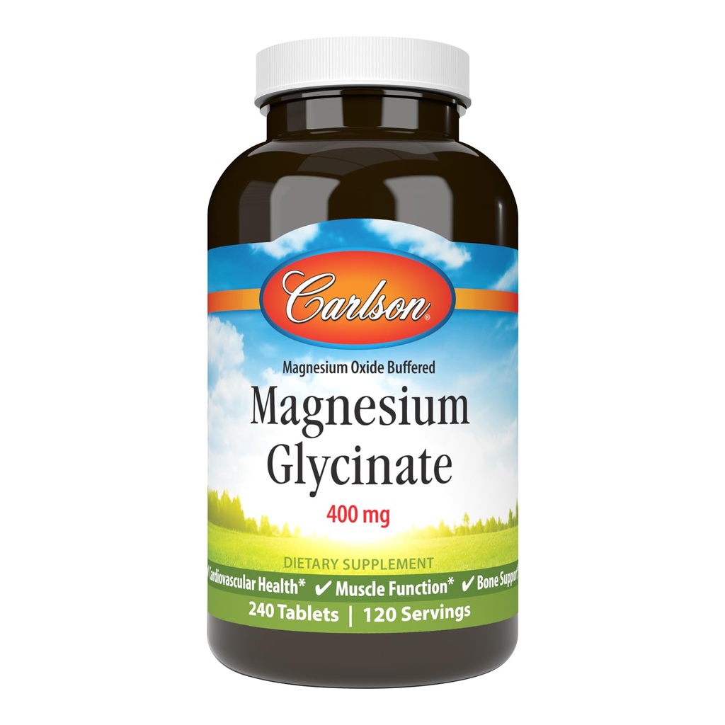 Carlson - magnezijev glicinat, 200 mg, superior absorpcija, zdravje srca, delovanje mišic, podpora kosti, 240 tablet