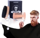 Beard Grooming Kit za moške 4 v 1. Brada Brush in Comb Set z Messy Free Bib Apron, Mustache škarje. Naravni čopič in dvojno ukrepanje Comb. Moško struženje. Darilo za moža.