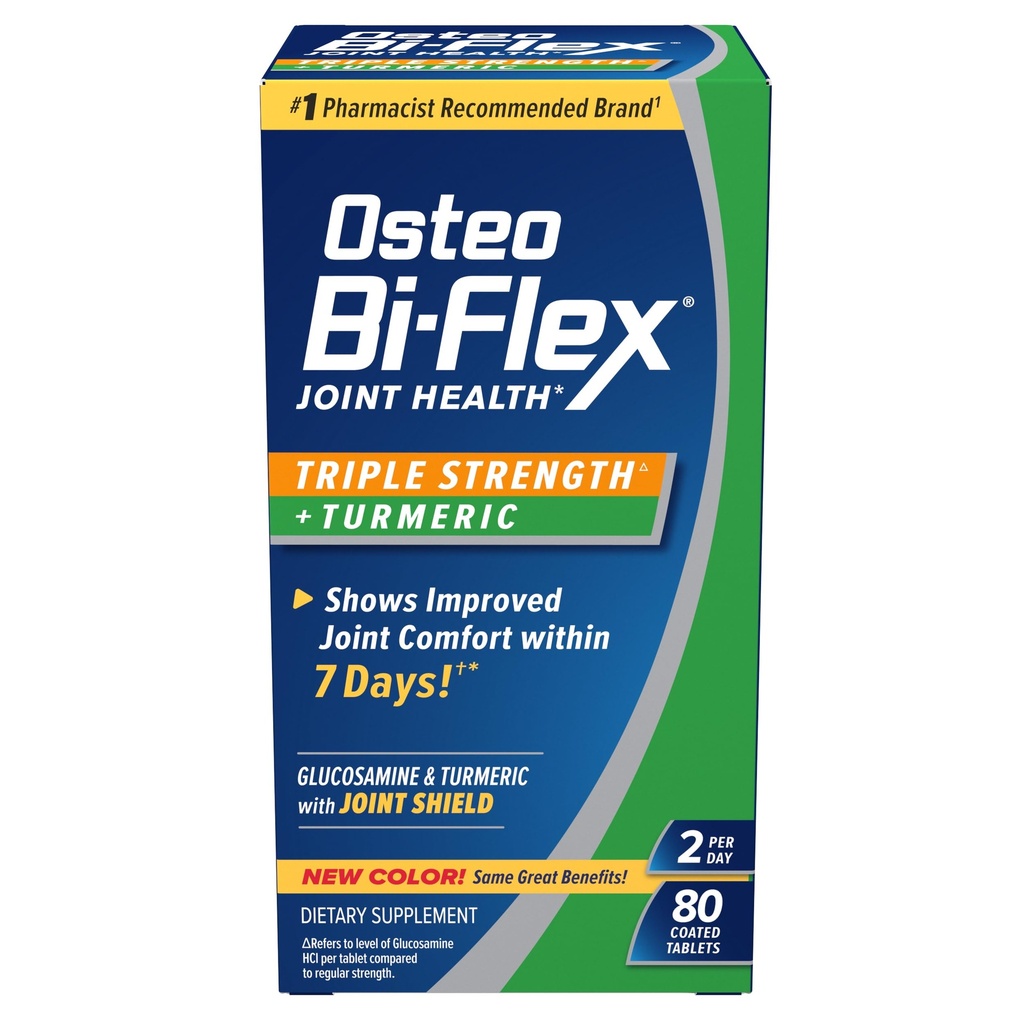 Osteo Bi-Flex Glukozamin Triple Jakost Plus Kurkumin dodatek s kurkuminom za skupno podporo in razpon gibanja, 40 Day Supply, 80 Obložene tablete, Skupni zdravstveni prehranski dodatki