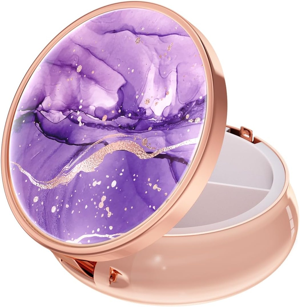 Rouidr tablete Box, 3 Kompartment Medicine tablete, Mala kovinska potovalna medicina Box za torbico in žep, Rose Gold, Purple Marble