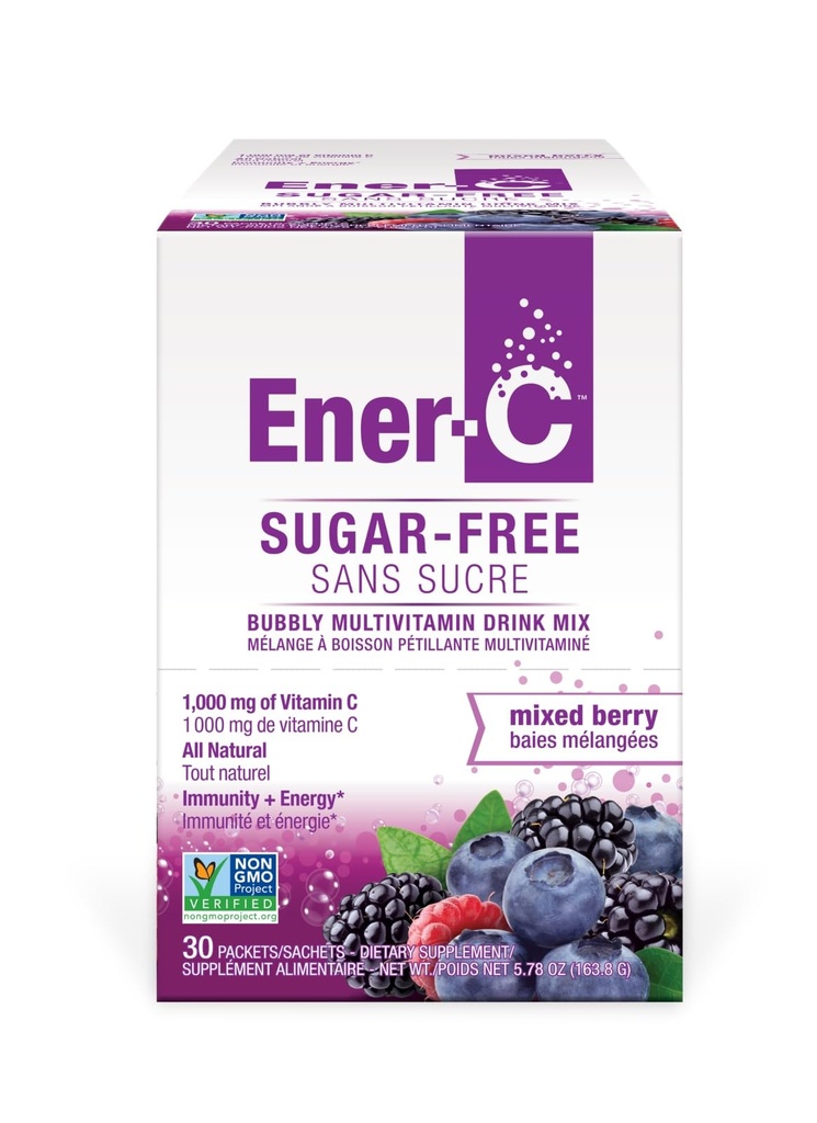 Ener-C Sugar brez sladkorja Mešanica jagodičja multivitaminski drink Mix, 1000mg Vitamin C, Non-GMO, Vegan, pravi sadni sok praški, naravna imuniteta podpora, Elektroliti, Gluten prost, 1-Pack 30