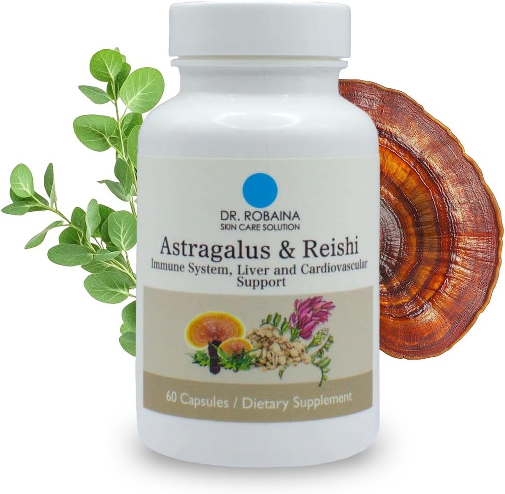 Dr. Robaina Astragalus & Reishi Kapsule – Imunska, jetrna in kardiovaskularna podpora – zeliščna mešanica z visoko potenco – Veganska, ne-GMO, izdelana v ZDA, 60 kapsul