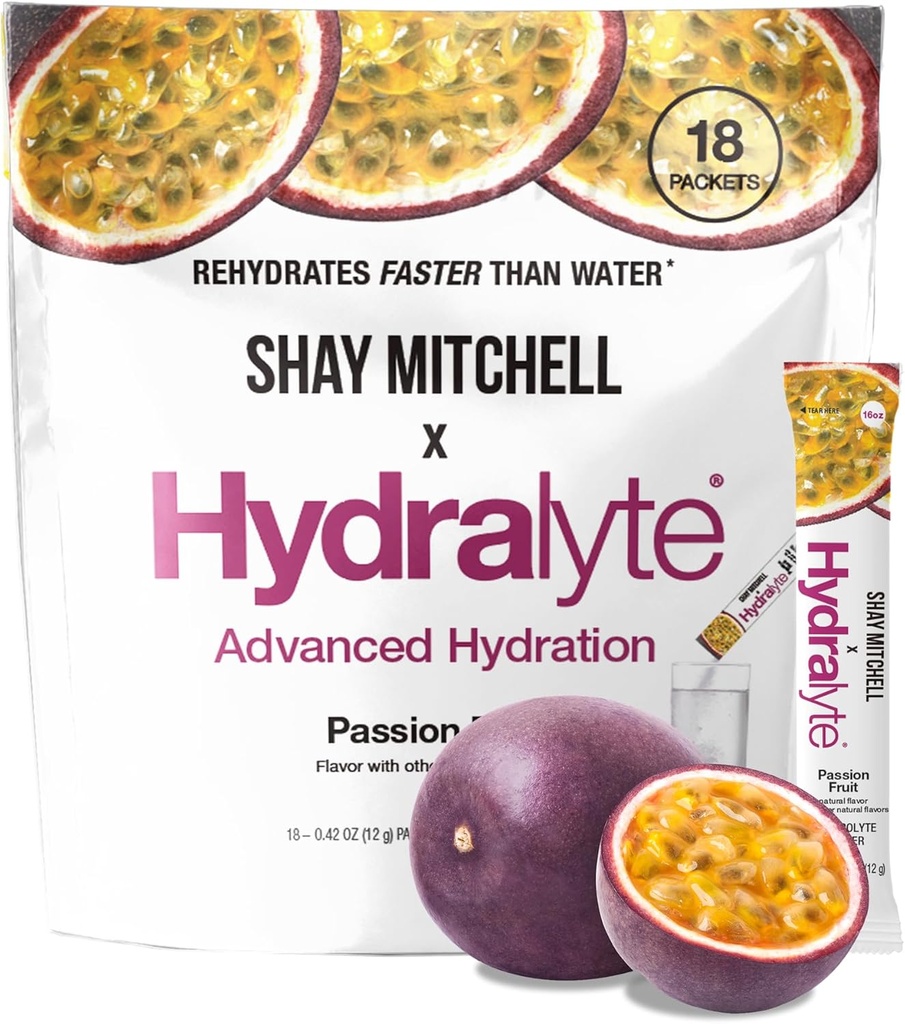 Hydralyte Shay Mitchell Electrolyte Powder Packets, Nizki sladkor hitro rehidracija, Hidracija Prašek za toploto, potovanja, telovadba in Bachelorette Stranke (Passion Fruit)