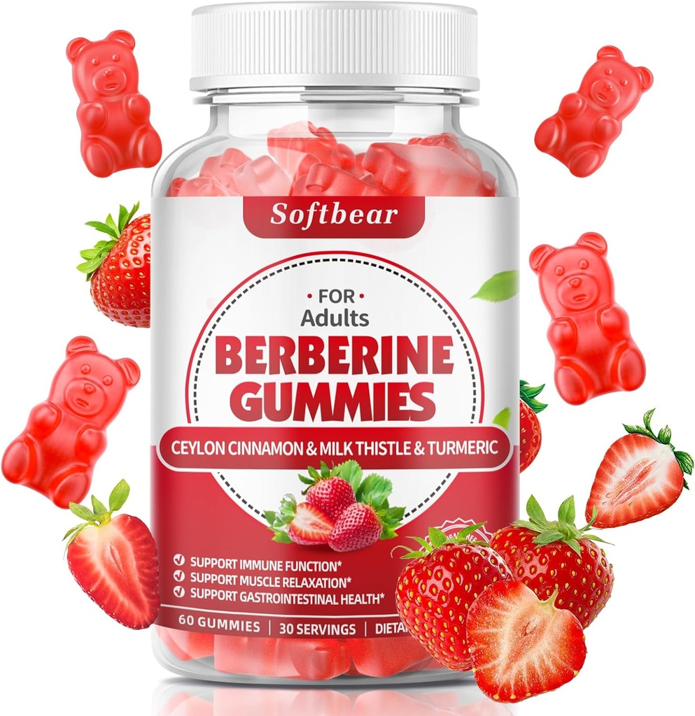 mehek medved Berberine s Ceylon Cimet Gumies Organic Berberine HCL 1500mg za presnovo Imunsko zdravje Brez sladkorja Berberine Dopolnila jagod Jagode Okusno 60