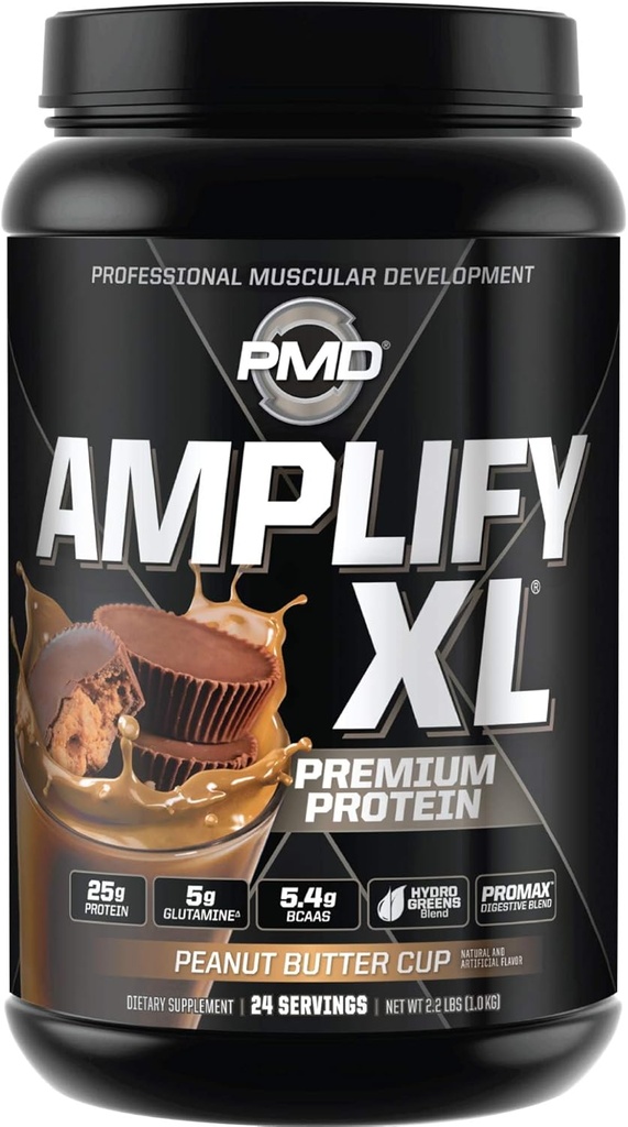PMD Sports Ojačati XL Premium Whey Protein Supplement Hydro Greens Mešanica - Glutamin in Whey Protein Matrix s super hrano za mišice, moč in regeneracijo - Peanut Butter Cup (24 Servings)