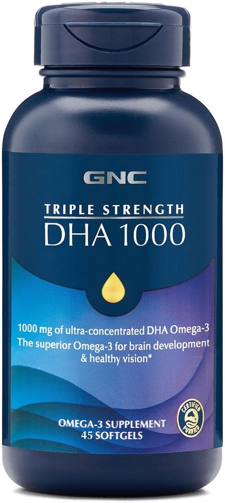 GNC Trojna moč DHA 1000 Omega 3 dodatek, 1000mg DHA, Podpira razvoj možganov in zdravo vizijo, 45 Softgels