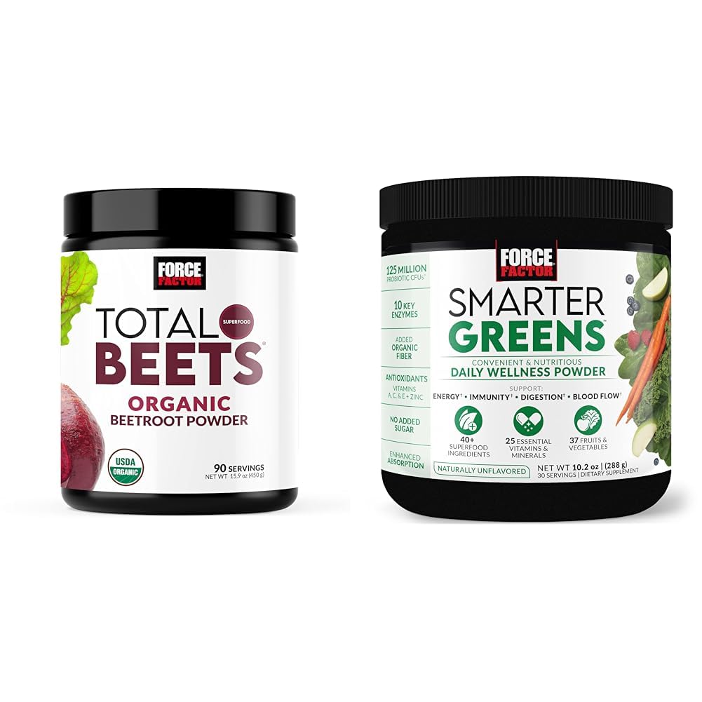 Force Factor Total Beets Organic Beetroot Powder Superfood to Boost Daily Nutrition, USDA Organic & Smarter Greens Daily Wellness Powder to support Energy, Imunity & Digestion