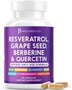 JB Wellness Resveratrol Grozdni ekstrakt, Berberin, Quercetin - Polifenol dodatek za ženske in moške z Noni ekstraktom, N-acetil cistein, Acai ekstrakt - 60 kapsul