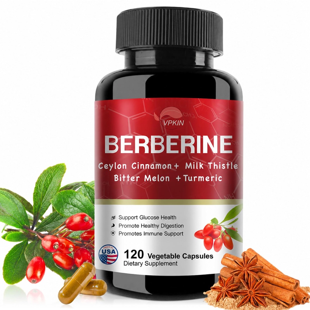 Berberine Dodatek 19,060mg,Berberine s Ceylon Cinamon, Bitter Melon,Milk Thistle,Berberine HCl dodatek(120 kapsul)