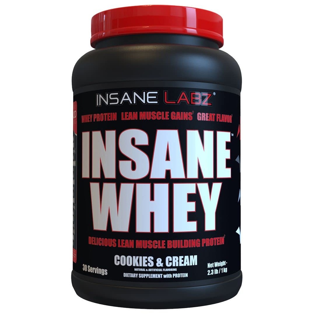Insane Labz Insane Whey, 100% Muscle Building Whey Protein, BCAA Amino Profil, Mass Gainer, Nadomestek obroka (piškotki in krema, 30 Serving)