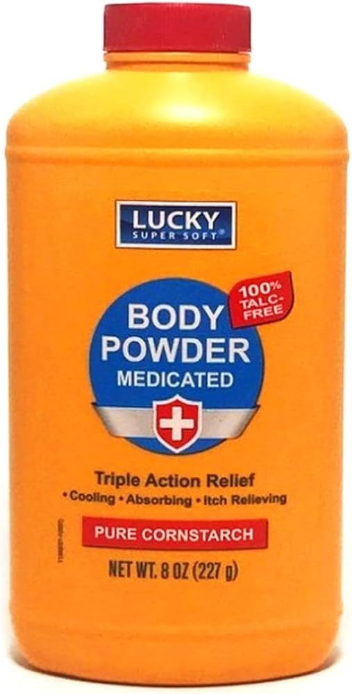 Lucky Super Soft Medicated Body Powder, 8-oz., Soothes Srbečica, Cools Koža, Absorbs Vlaga, Dries Oozing strupene bršljan, Oak, Sumac