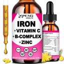 Železo dopolnilo za ženske moške in otroke, železov vitamin C, A, B-kompleks, Veganske železove kapljice Visoka moč Tekoči vitamin & železove dodatke za anemijo, rdeče krvne celice, energijo, krvni graditelj, nežen