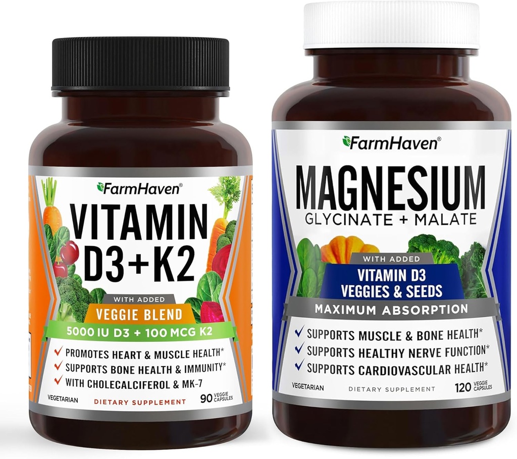 FarmHaven Magnezijev glicinat in vitamin D3 K2