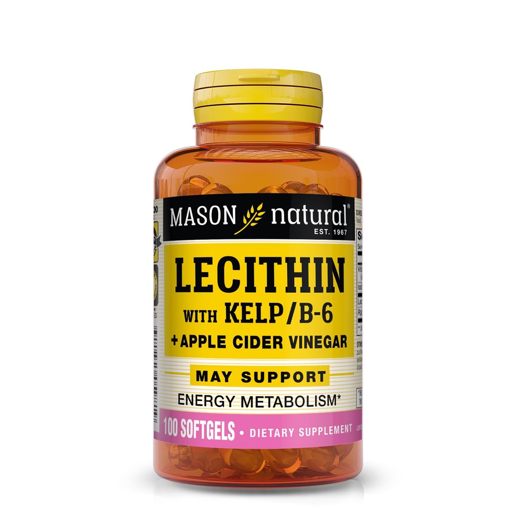 MASON NARAVNI lecitin s Kelpom, vitaminom B6 in jabolčnim kisom, dvodelna akcijska formula, 100 kapsul