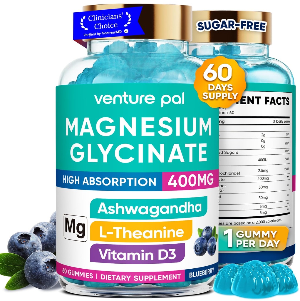 60 dnevna oskrba Magnezij Glicinat 400mg Gumiji z Ashwagandha, L-teanin, CoQ10, vitamin D3 & B6, brez sladkorja Magnezij Gumiji za odrasle in otroke, Stres Relief, Sleep & Calm, Vegan, Gluten Free