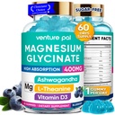 60 dnevna oskrba Magnezij Glicinat 400mg Gumiji z Ashwagandha, L-teanin, CoQ10, vitamin D3 & B6, brez sladkorja Magnezij Gumiji za odrasle in otroke, Stres Relief, Sleep & Calm, Vegan, Gluten Free