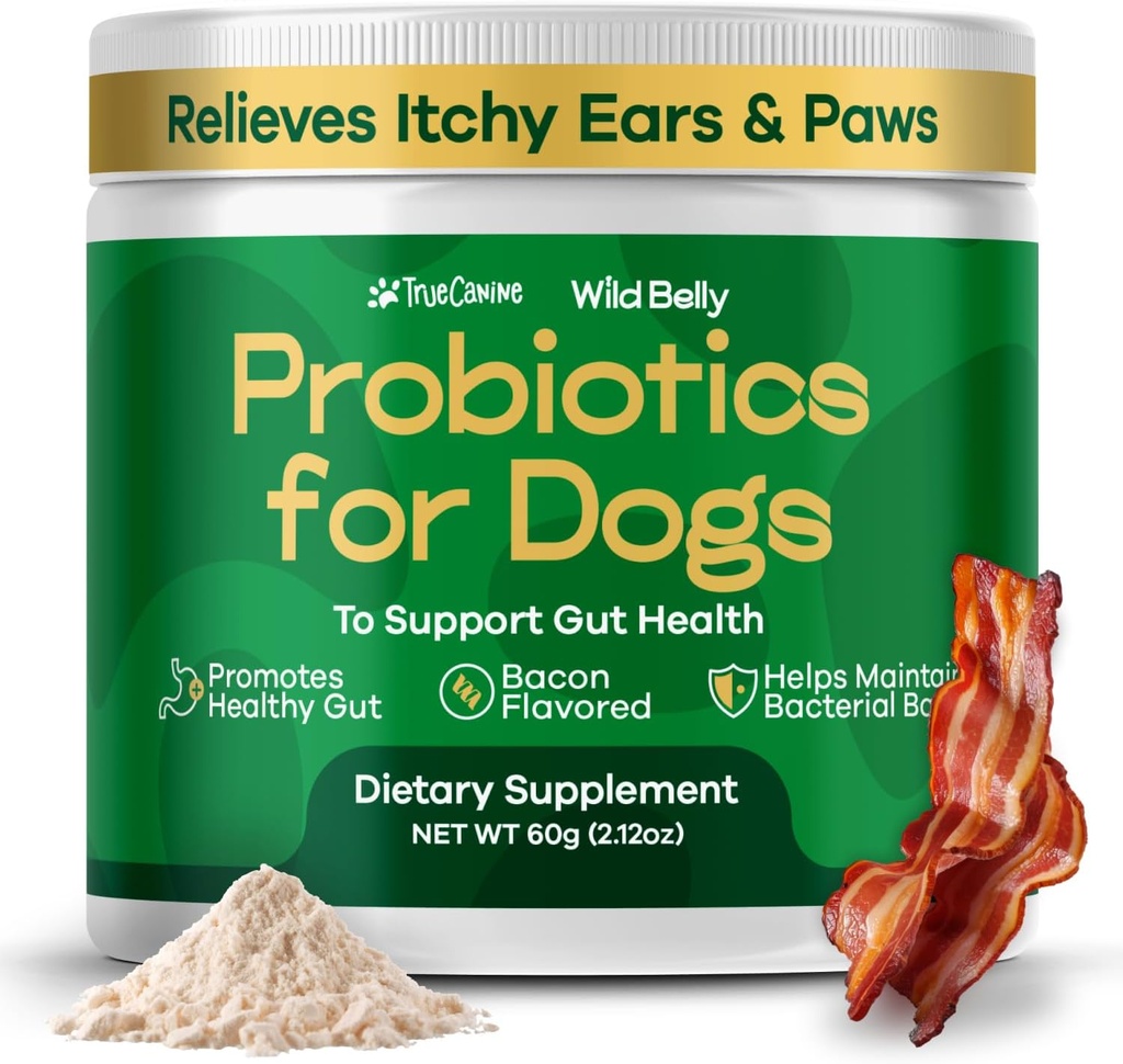 Pasji probiotiki za digestivno zdravje - probiotik za pse Gut Health & Alergy Relief - probiotiki za pse - Kvas, srbeča koža in srbeča ušesa - v prahu alternativa hišnim žvečenjem - True canine Wild Belly