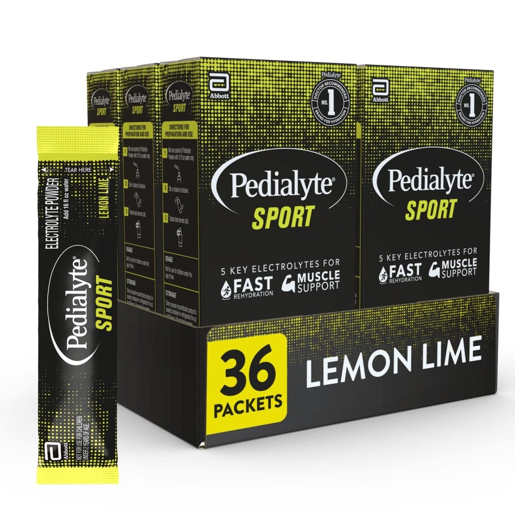 Pedialyte Sport Electrolyte Powder, Hitra hidracija s 5 ključnimi elektroliti za podporo mišic pred, med, in po vadbi, limona lime, 0.49-oz Packets (36 Count)