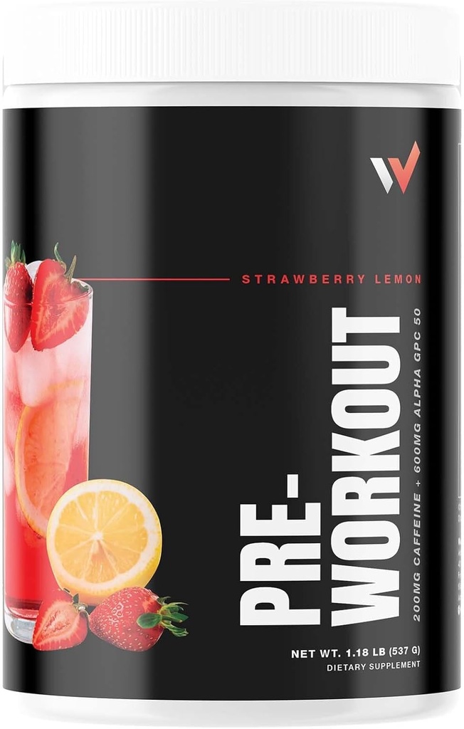 Vrhunska zmogljivost Best Pre Workout Powder: Energiziranje mešanice z l theanin, Beta-Alanin, betain brezvodni, Alpha GPC & B-Vitamini - Sugar-free za moške in ženske - Jagodna limonina aroma