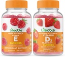 Življenjski vitamin E + vitamin D 10000 IU, Gummies Bundle - odličen okus, Vitamin dodatek, Gluten brezplačno, GSO brezplačno, Žvečljivi gumi