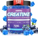 Kreatin monohidrat Gumiji za moške in ženske 120 CT - 7200 mg kreatin monohidrata na serviranje, žvečljivi kreatin monohidrat za podporo mišic in energijo, brez sladkorja, vegan (BlueberryFlavor)