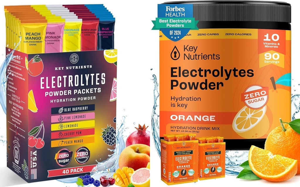 KLJUČNI HRANILCI Ultimate Hydration & recovery paket: 40 Pack multivitaminski Hydration Packets & 90 Serving of Tangy Orange Electrolyte Prašek - Brez sladkorja, Gluten-free, Keto-prijateljski