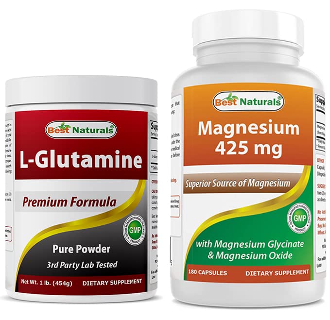L-glutamin čisti prašek 1 LB in magnezijev glicinat 425 mg
