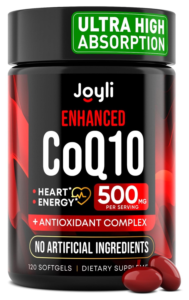 Visoka absorpcija CoQ10 500MG - Co Q 10 Dodatek 120 Softgels za zdravje srca in energijo Proizvodnja - Izboljšano CoQ10 Nutritivni dodatki s koencimom Q10 - Alternativa za koq10 400mg softgels