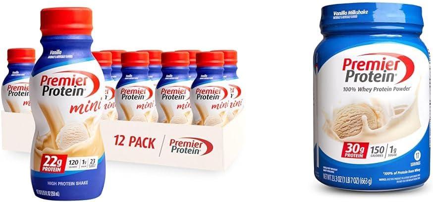 Premier Protein Shake MINI Vanilija 22g Protein 120 Kalorije Pakiranje z 12 in praškom Vanilla Milkshake 30g Protein 17 Služi 23,3 Ounce