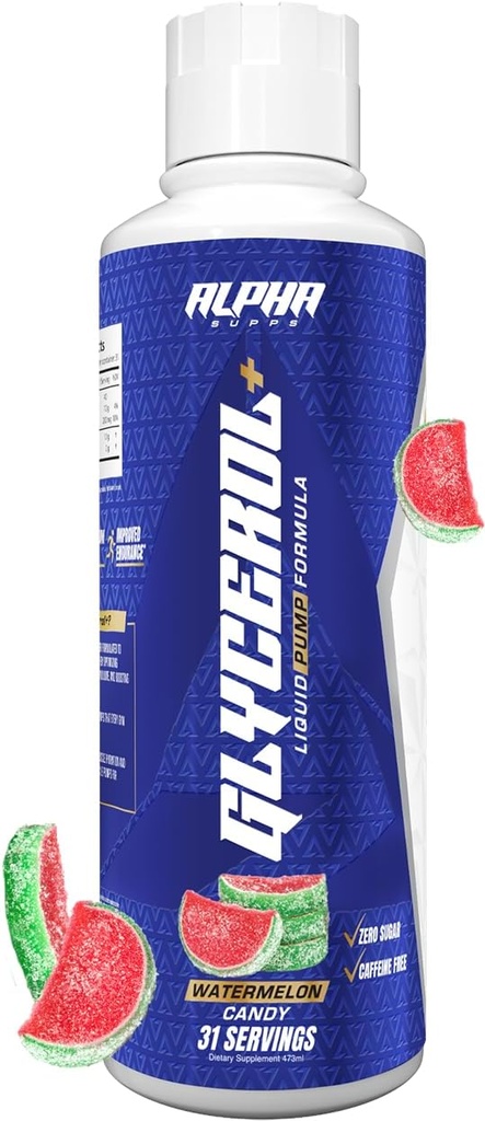 Alfa Supps Glycerol+ Tekoča črpalka Formula - Stim-free Tekoči glicerol in Citrulline visokozmogljivostni dodatek za izboljšane mišične črpalke, hidracijo, in vzdržljivost (31 strežnice, lubenice)